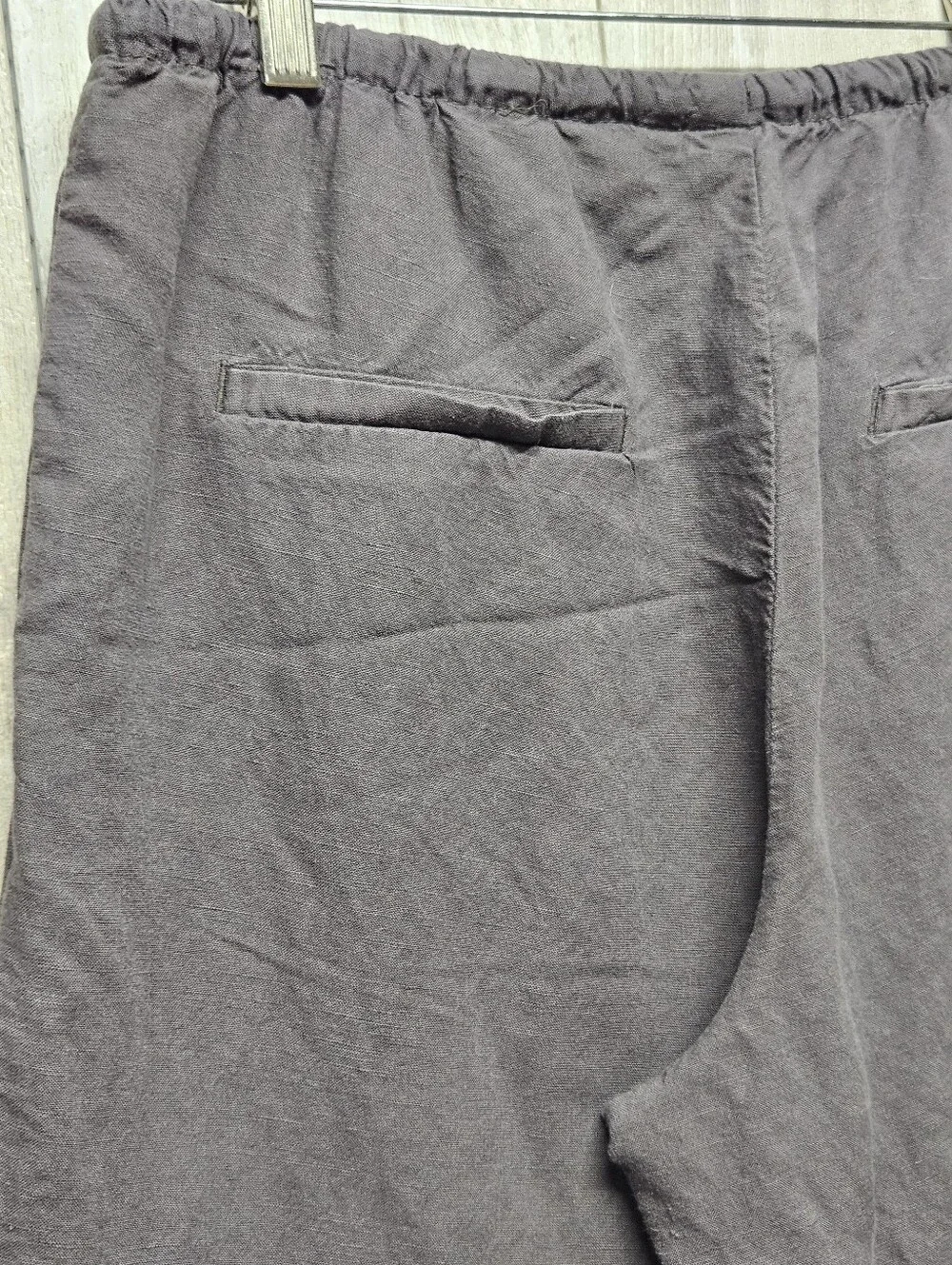 H&M Linen Blend Pull On Wide Leg Pants Drawstring Womens Size M Gray Relaxed